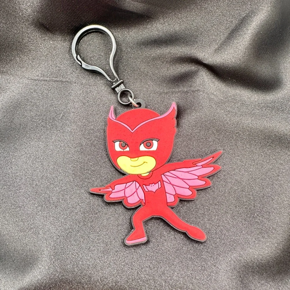 Vintage 80s Rubber Keychain Red Superhero Bag Charm Backpack Clip Licens Jewelry